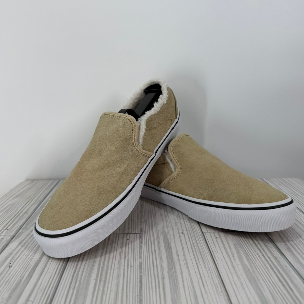 Vans Classic Slip-On Tan Suede‎ Sherpa Lined Sneakers Womens Size 9.5 - Picture 2 of 10